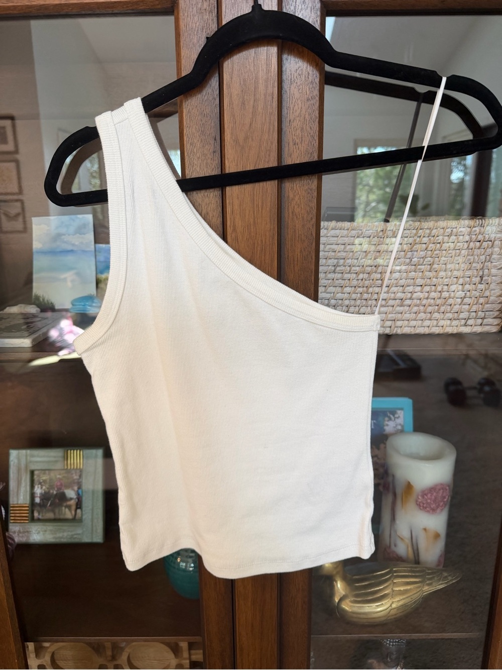 Anthropologie One-Shoulder White Tank Top